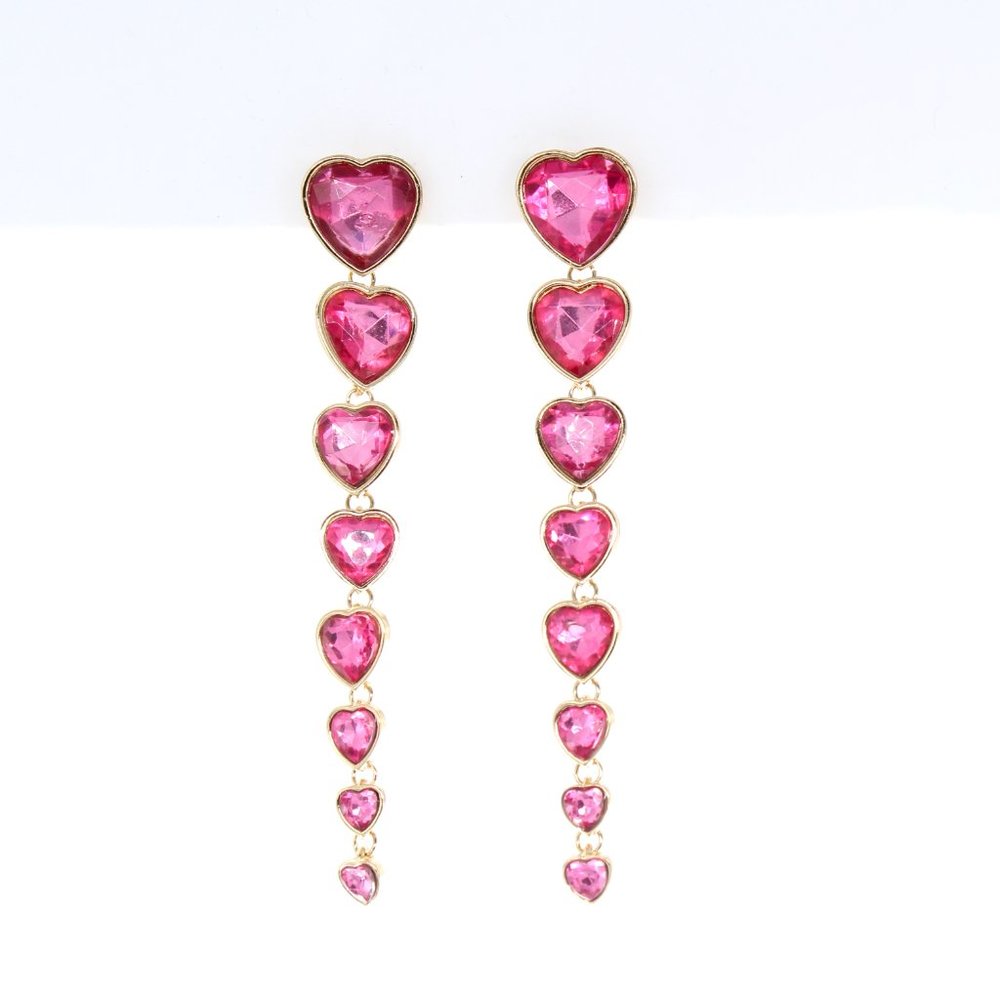 Steve Madden Pink Hearts Resin Gold-tone Long Dangle Earrings